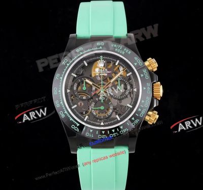 Rolex Skleleton Daytona Montoya Black Case Green Strap Super Clone 4130 Watch